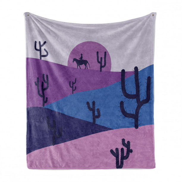Cozy Plush for Indoor and Outdoor Use Violet and Dark Ceil Blue Digital Artwork Cowboy Desert Cactus Horseback Hills Illustration 50 x 70 Ambesonne Abstract Soft Flannel Fleece Throw Blanket 